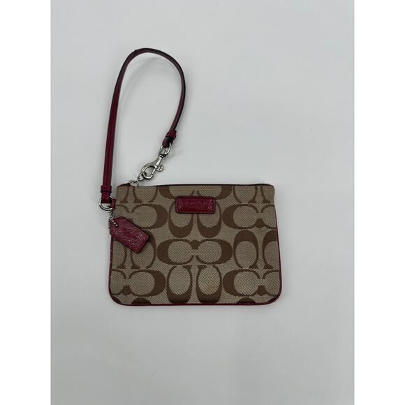 Coach F51775 Signature C Wristlet with Burgundy Patent Leather Accents - Picture 1 of 4